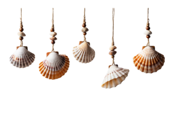 Seashell wind chime hanging on a string adds coastal charm outdoors