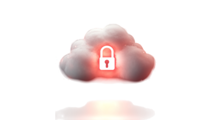 3D cloud with a lock symbol, isolated on transparent background. Cloud security, data protection, and encryption concept. 3D render