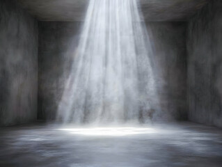 Abstract 3D Render Of Dramatic Light Beam In Concrete Room With Smoky Atmosphere