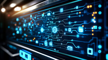 Fototapeta premium Abstract Digital Network: Futuristic Technology and Data Flow Visualization