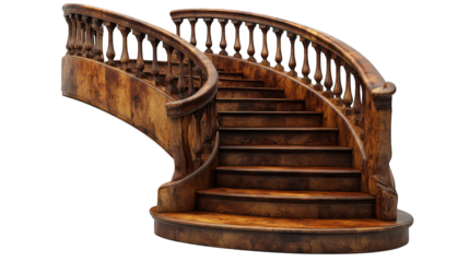 Wooden staircases with an elegant design presented on a white background
