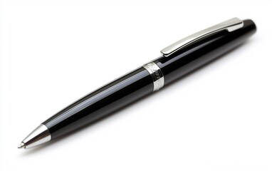 Elegant black pen isolated on white background, showcasing a professional writing tool