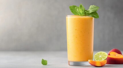 Fototapeta premium Peach smoothie in glass