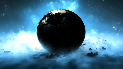 Abstract Pixelated Sphere in Nebula Space with Blue and Black Tones a Digital Illustration