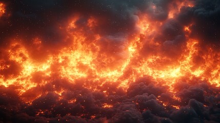 Intense Orange and Black Nebula Clouds with Bright Light Streaks, a Dramatic Cosmic Landscape.