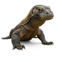Obraz premium Endangered Komodo dragon standing isolated on white background, perfect for wildlife conservation awareness 