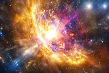 an antimatter explosion in deep space, projecting a stunning array of gamma-ray bursts, their light distorting the Appearance of stellar bodies behind
