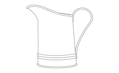 Garden watering can. Vector illustration isolated on white. Black line. Coloring page.