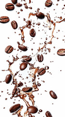 Obraz premium Coffee Beans Splash Artistic Isolated Realistic Photo In Brown Color White Background
