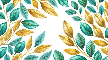 Golden Teal Leaf Pattern Surreal Photography: Autumn Fantasy, Abstract Nature, Fall Foliage, Magical Leaves