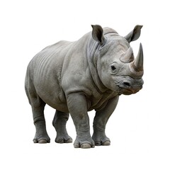 Obraz premium Critically endangered Javan rhino standing isolated on white background, perfect for wildlife stock photography 