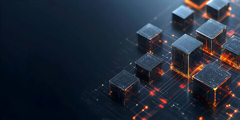 Digital cubes with orange glowing lights represent abstract technology background