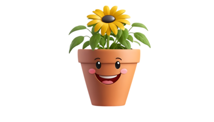 Cute 3D illustration of a flower pot with a smiling face png