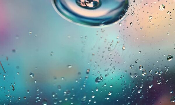 Water drops on glass window. Texture water drops on the blur colorful background. Water droplets on glass. Close-up.