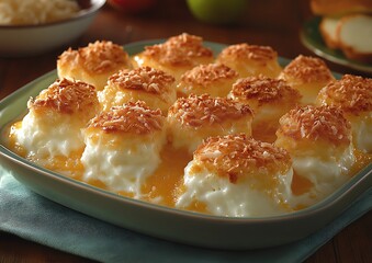 Coconut Custard Bites on Teal Dish