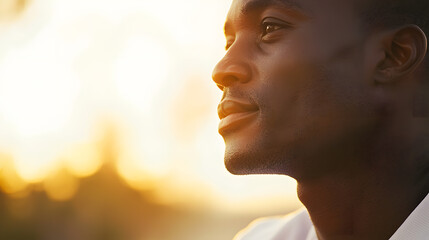 Contemplative reflection outdoor setting portrait photography warm sunset close-up view personal growth concept