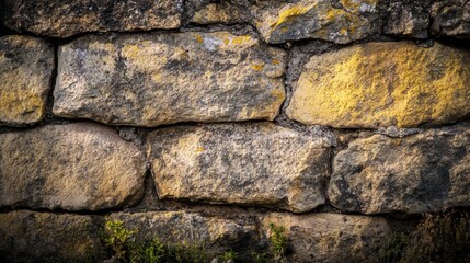 Fototapeta premium Textured Stone Wall Background with Lichen 