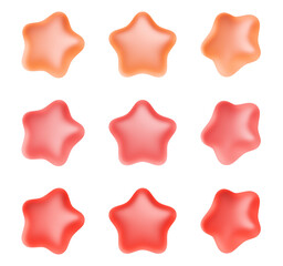 Orange, Soft Red, Red Gummy Stars - 3D Illustration with Transparent Background	