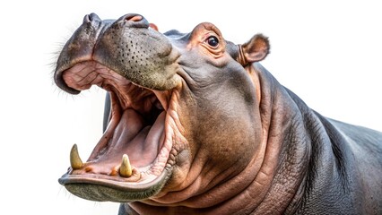 Fototapeta premium Yawning Hippopotamus: Wide Open Mouth, Huge Animal, African Wildlife, Nature Photography, Conceptual Art