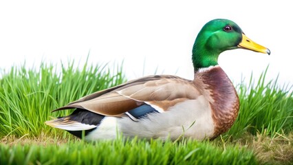 Obraz premium A Stunning Mallard Duck in LowLight Mall Photography A Detailed Closeup of an Anas Platyrhynchos on a Grassy