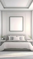 Fototapeta premium Modern Bedroom Interior With White Bed Frame Decor And Minimalist Design Photo