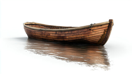 Serene Scene of a Wooden Boat Reflecting on Calm Water in a Quiet Lake