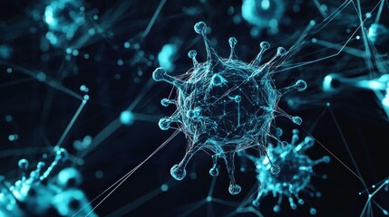 A digital hologram of the immune system, showing interconnected defense mechanisms against pathogens. The futuristic dark background represents advanced medical technology.