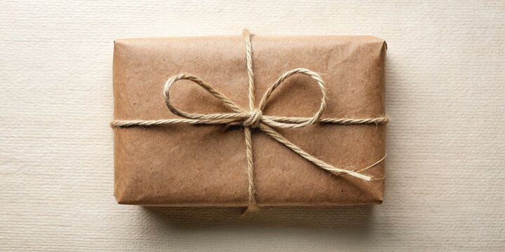 Minimalist Brown Package Tied with Twine - Rustic Gift Wrapping Photography