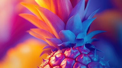 Vibrant Close-Up of a Tropical Pineapple with Colorful Lighting in a Beautiful Gradient Design