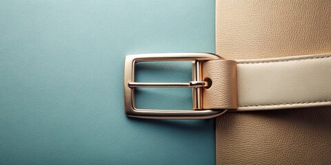 Minimalist Luxury Buckle Portrait Photography for High-End Product Display, Flat Lay on Solid Color Backdrop, Deep Focus Scene with Copy Space