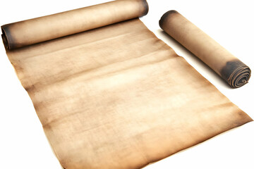 Photo of Antique Rolled Parchment Document Isolated on White Background
