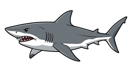 Fototapeta premium Illustration of a Gray Shark Swimming with Open Mouth and Teeth