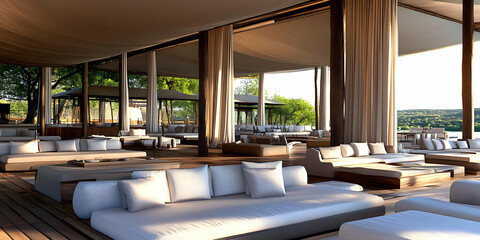 Photo of Luxurious Outdoor Lounge with White Furniture and Natural Light