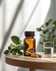 Still life water and vitamins coenzyme Q10 bottle mockup