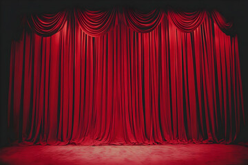 Photo of Dramatic Red Theater Curtains on a Dark Stage Background