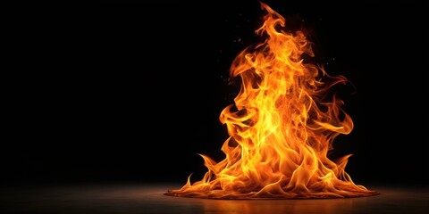A vibrant orange flame stands tall against a dark black background, with intense heat radiating from it, giving off a sense of power and energy , fiery passion, flames
