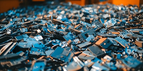 Obraz premium Photo of Recycled Electronics Pile Showing Blue Metal Debris and Technology Waste