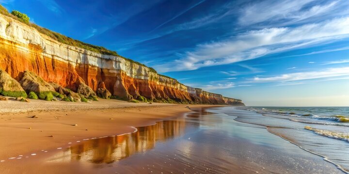 Sandy beach with Hunstanton Cliffs in Norfolk, ocean, beach, ocean,beach