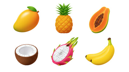 Variety of Tropical Fruits Still Life Isolated on Transparent Background
