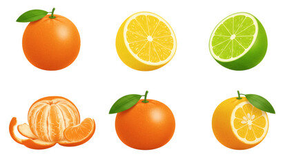 Assorted Citrus Fruits on Transparent Background Orange, Lemon, Lime, Mandarin