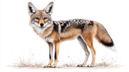Obraz premium Realistic Illustration of a Coyote Standing on White Background