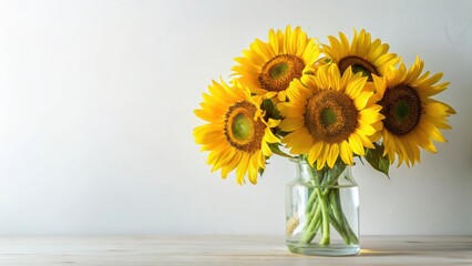 Freshly cut sunflowers in a vase with a simple white background, Vase, Home Decor,  Vase