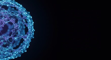 Obraz premium Abstract Blue and Purple Sphere Network Digital Art: Intricate Connections and Nodes in a Dark Background