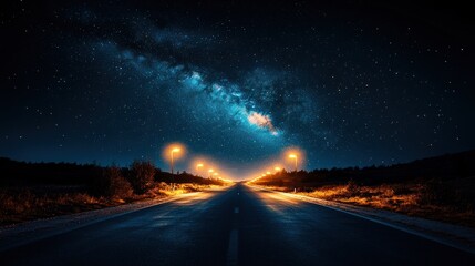 Fototapeta premium Empty road under starry night sky with Milky Way