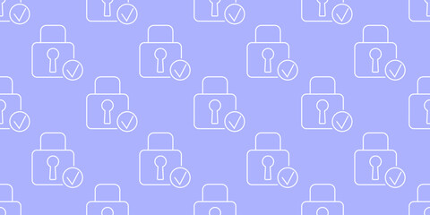 Secure padlocks and checkmarks on a purple background create a digital security theme
