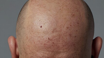 Close-up of Man's Head with Freckles and Mole