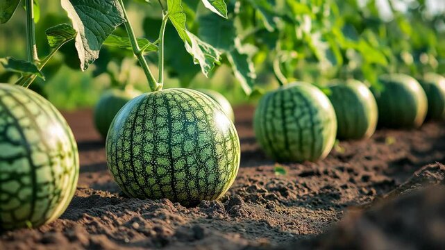 Watermelon harvest in a sunny field showcasing ripe fruit ready for picking