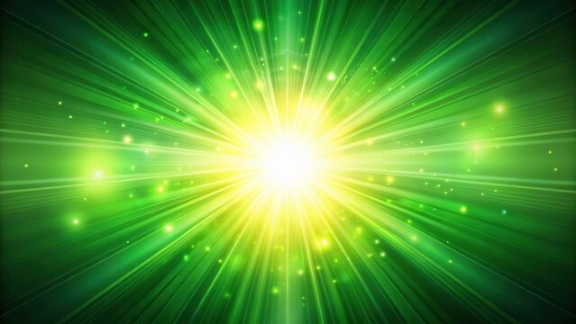 Vibrant green energy burst radiates from a central point on a calm green background , vibrant colors, ,  vibrant colors