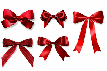 Red Silk Bows on White Background Festive Decorations Photo