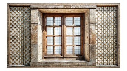 Fototapeta premium Old House Window, Vintage Architecture Photography, Antique Window Frame, Rustic Building Exterior, Aged Window Detail, Generative AI Image